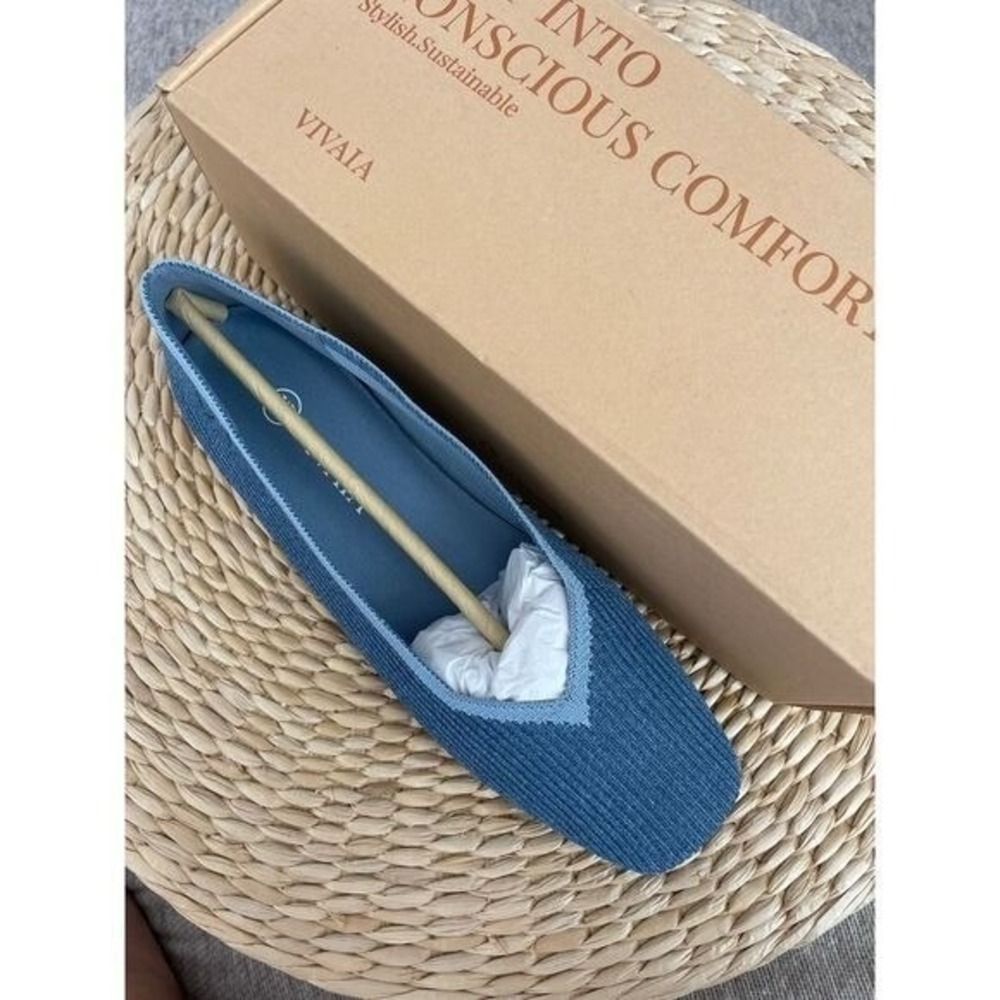 VIVAIA Blue Knit Flats Square Toe Comfort Sustainable Slip-On  EU/39 US/8 - Picture 3 of 15
